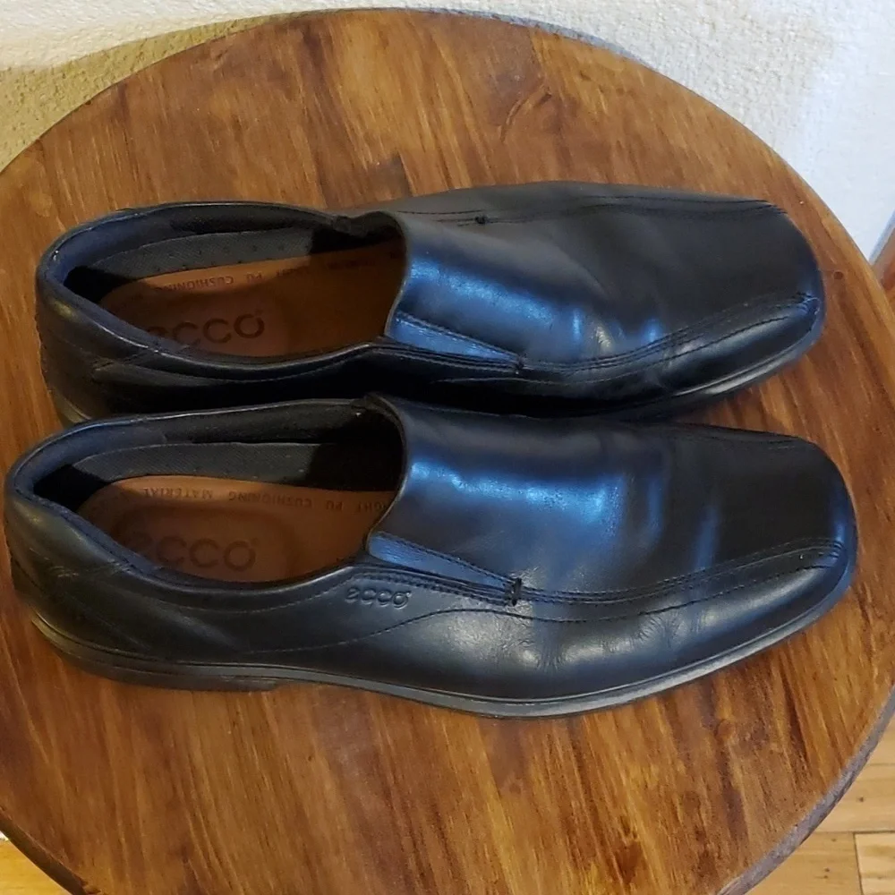 Ecco- Mens Black Leather Slip On Loafers Dress Shoes Comfort New! Sz.13